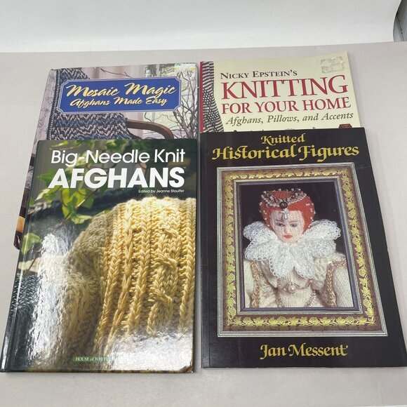 Lot of 4 Knitting Pattern Books Mosaic Magic Afghans Historical Figures Pillows - Picture 2 of 10